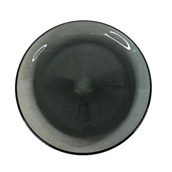 Retro Glass 12.5" Serving Platter, Vintage MCM Gray Smoke Glass - Picture 2 of 8